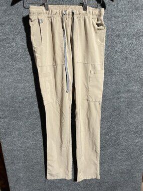 Medgear Scrub Pants Womens XS Beige Drawstring Elastic Waist Cargo Pockets